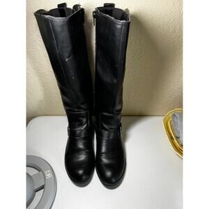 LifeStride Comfort Black Tall Riding Zip Faux Leather Buckle Boots Size 7M Sadie